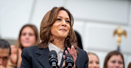 Vice President Kamala Harris standing at a podium