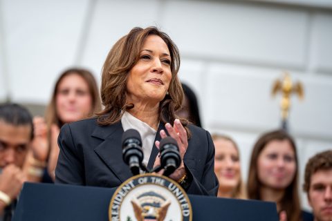 Vice President Kamala Harris standing at a podium